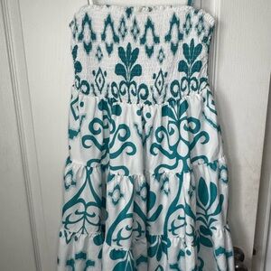 SHEIN Strapless Dress in Teal and White